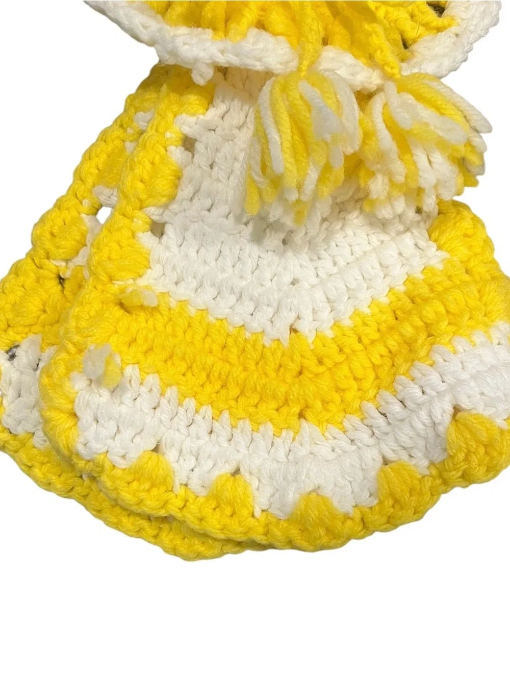 Vintage Handmade Crochet Knit Doll Face Pot Holders Yellow White Kitchen Decor